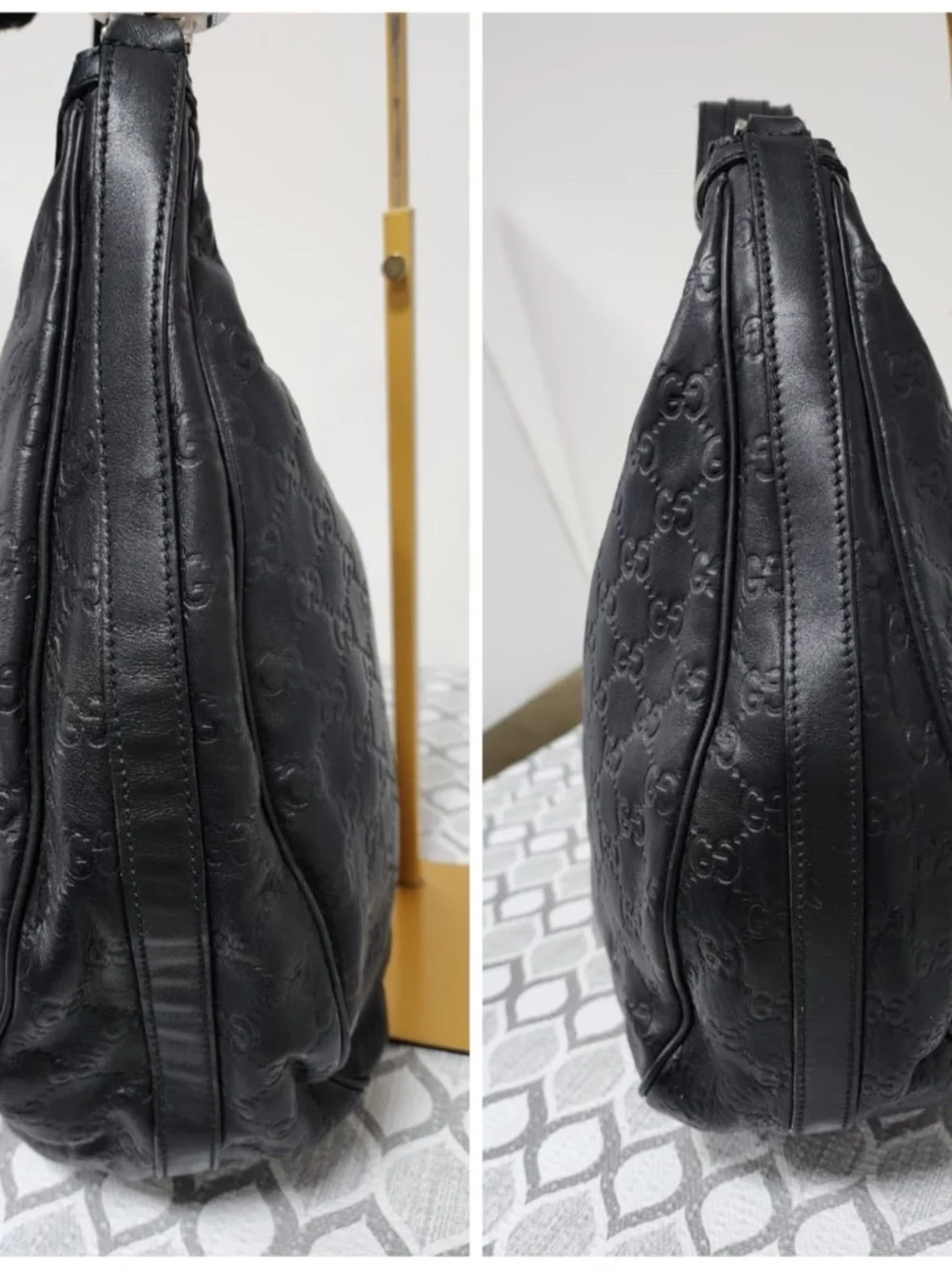 Authentic GUCCI Guccissima Leather Twins Large Hobo Bag Black